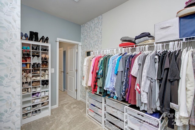 walk in closet featuring carpet flooring