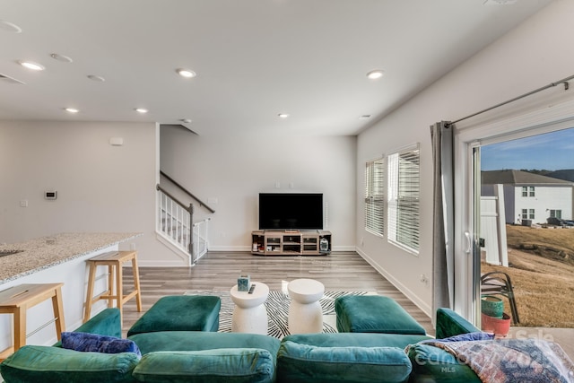 living room featuring light wood-type flooring