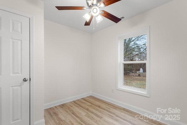 unfurnished room featuring ceiling fan and light hardwood / wood-style floors