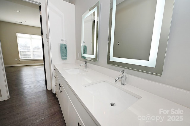 3630 N Davidson St, Charlotte, NC 28205 - bathroom featuring vanity and hardwood / wood-style floors