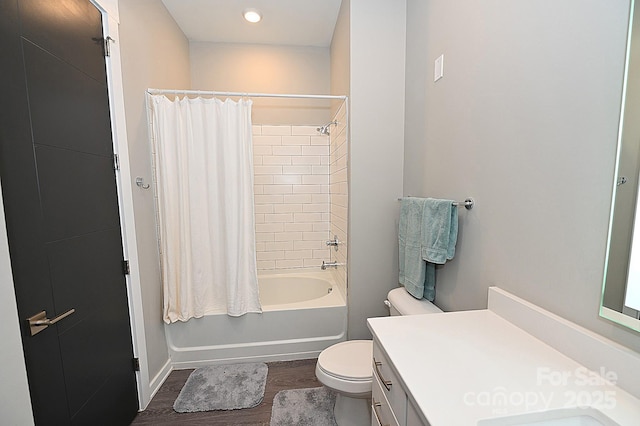 3630 N Davidson St, Charlotte, NC 28205 - full bathroom with vanity, hardwood / wood-style floors, shower / bath combination with curtain, and toilet
