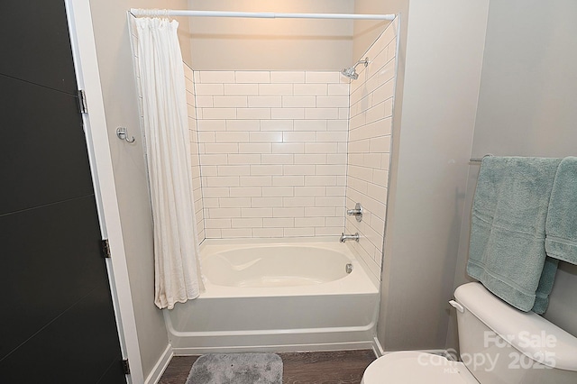 3630 N Davidson St, Charlotte, NC 28205 - bathroom with toilet, wood-type flooring, and shower / bath combo with shower curtain