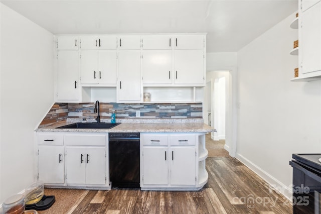 kitchen with backsplash, sink, and white cabinets