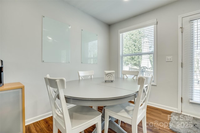 dining space featuring wood-type flooring