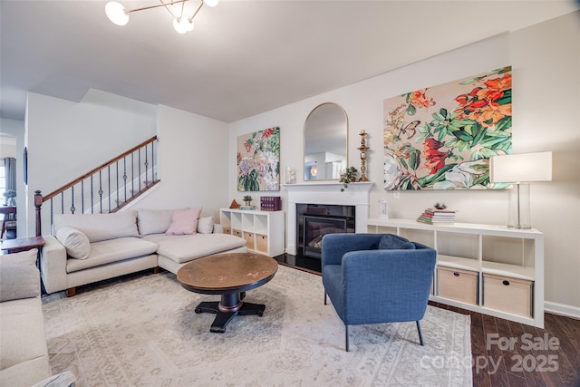 living room with hardwood / wood-style flooring