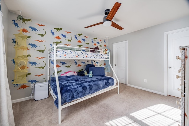 bedroom with carpet floors and ceiling fan