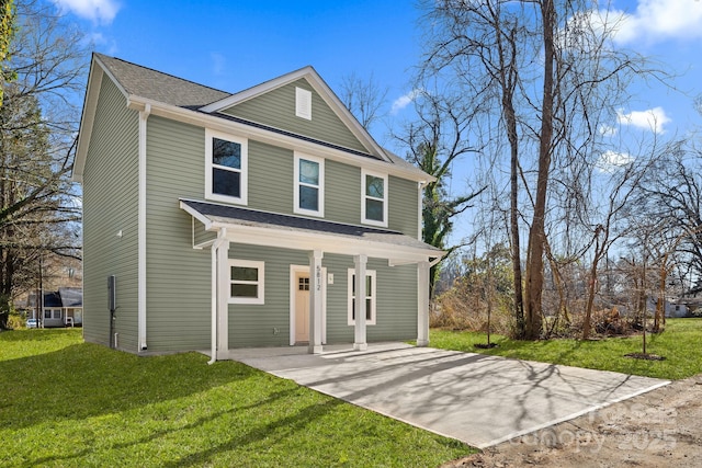 view of front property with a front yard and a porch