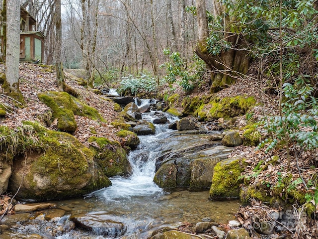 view of landscape featuring a wooded view