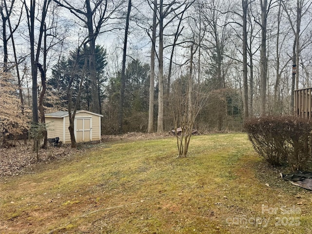 view of yard with a storage shed and an outdoor structure