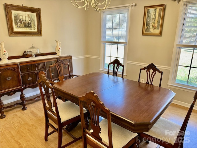 dining room featuring baseboards and light wood-type flooring