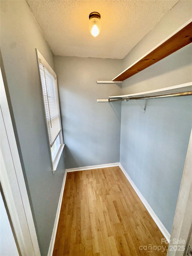 walk in closet with wood finished floors