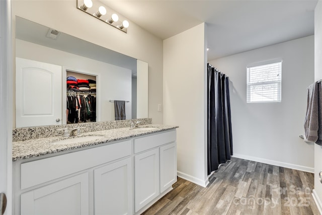 bathroom featuring wood-type flooring and vanity