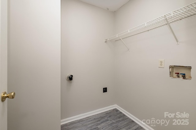 laundry area featuring wood-type flooring, hookup for a washing machine, and electric dryer hookup