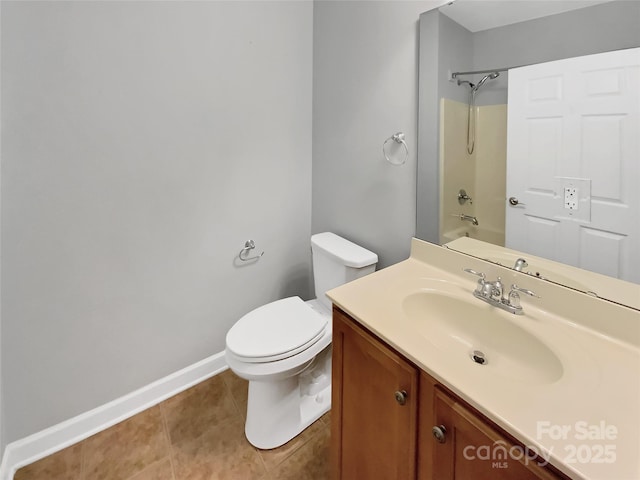 full bathroom with vanity, tile patterned floors,  shower combination, and toilet