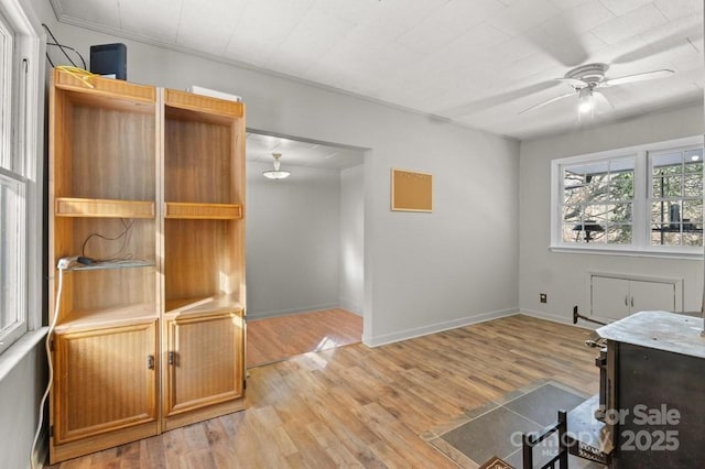 interior space featuring ceiling fan and hardwood / wood-style floors