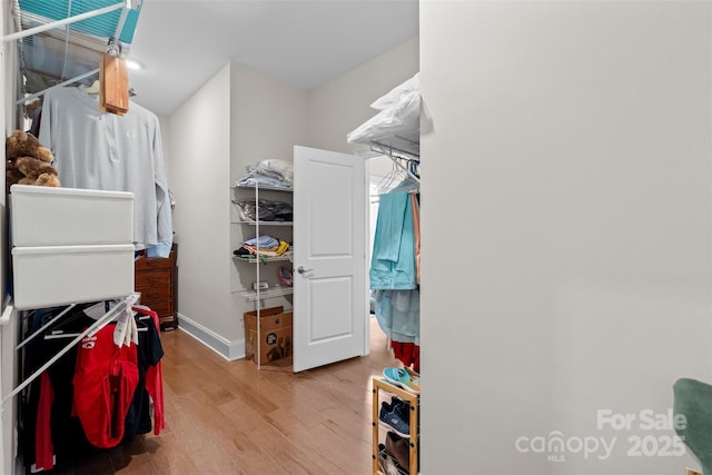 spacious closet featuring light hardwood / wood-style flooring