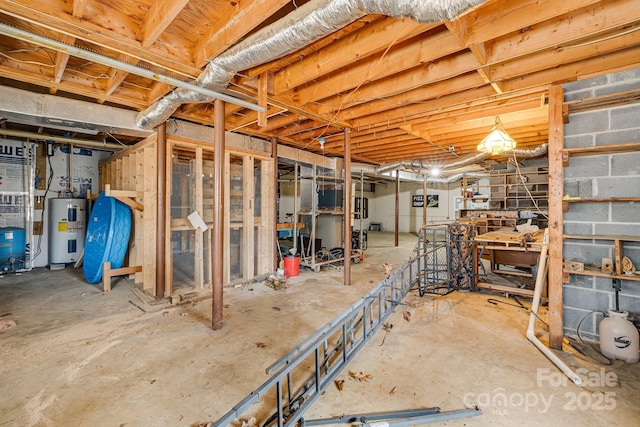 unfinished basement with water heater