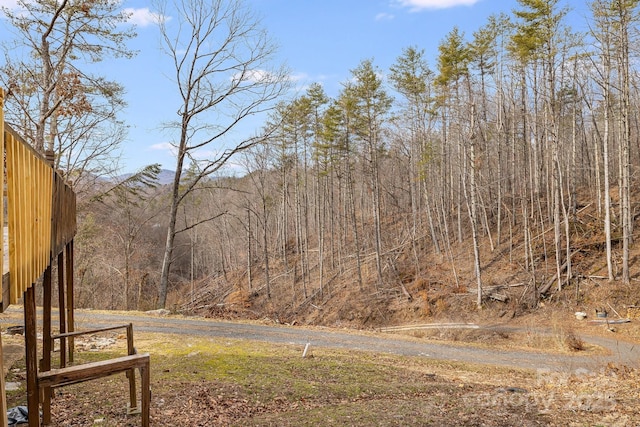 view of yard with a wooded view