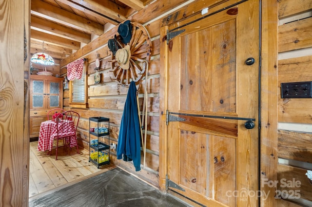 interior space with wood walls