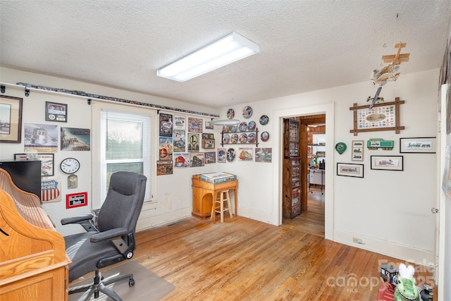 office featuring a textured ceiling and light hardwood / wood-style flooring