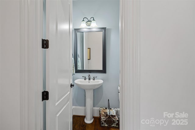 bathroom featuring sink and wood-type flooring