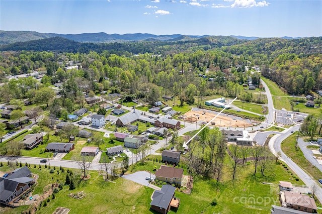 drone / aerial view with a mountain view