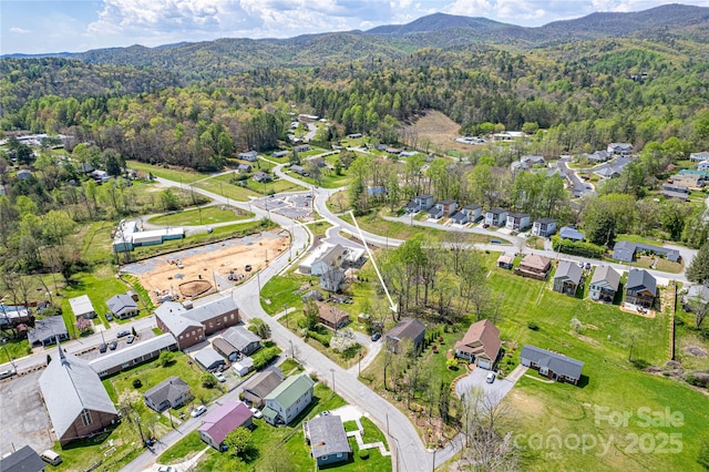 birds eye view of property featuring a mountain view