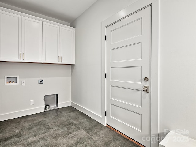 laundry room featuring cabinets, hookup for an electric dryer, and hookup for a washing machine