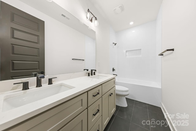 bathroom featuring tile patterned flooring, visible vents, a sink, and toilet