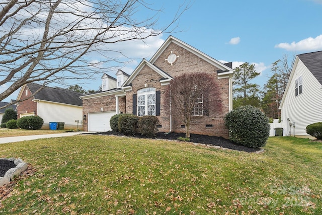 view of property featuring a garage and a front yard