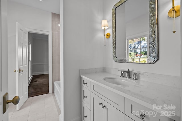 bathroom with vanity and tile patterned floors