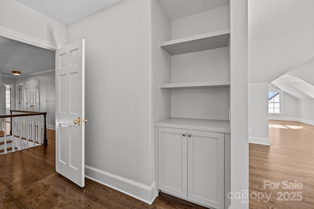 hallway featuring dark wood-type flooring