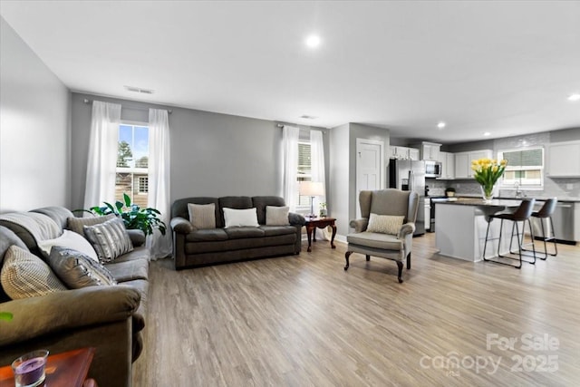 living room with light wood-type flooring