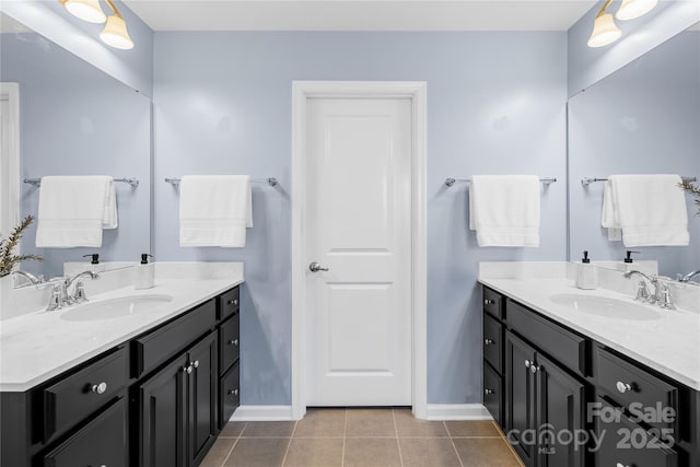 bathroom with vanity and tile patterned floors