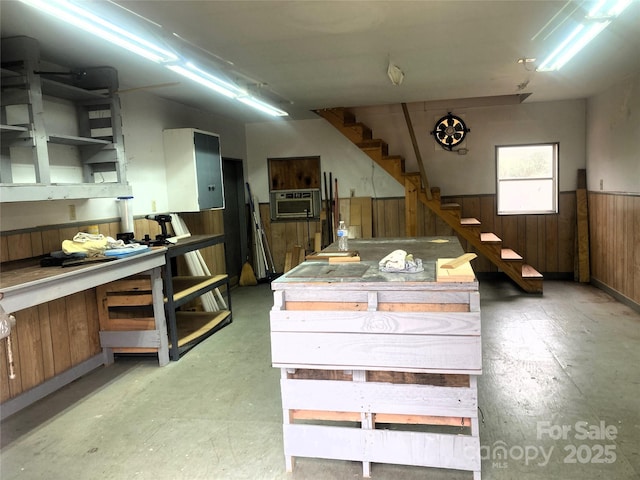 basement with wood walls