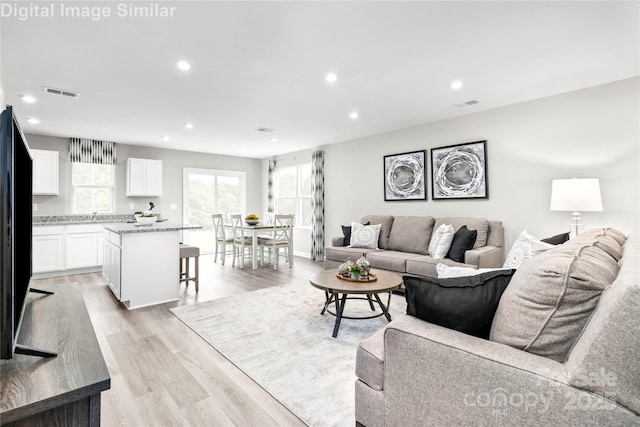 living room with light hardwood / wood-style flooring