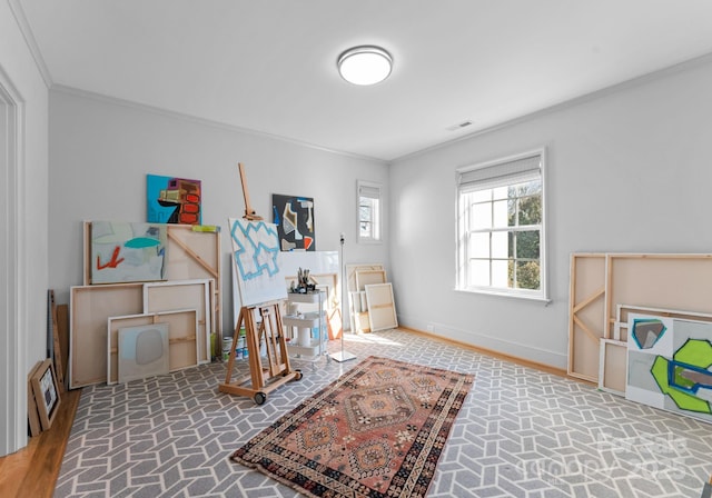 interior space with ornamental molding