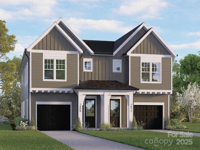 view of front facade featuring a garage and a front yard