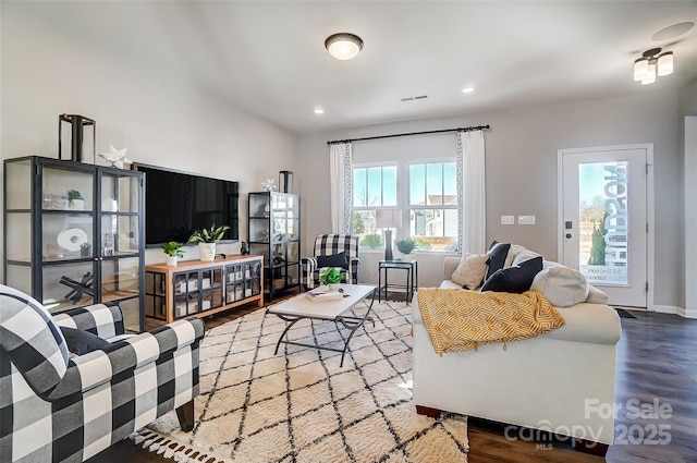 living room with hardwood / wood-style flooring