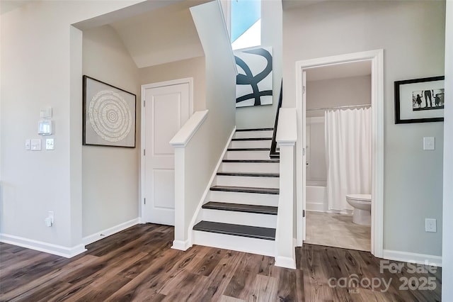 stairway featuring hardwood / wood-style floors