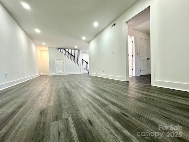 unfurnished living room featuring dark hardwood / wood-style floors