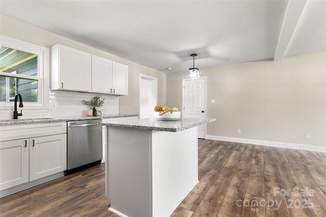 2525 Oxford Cir, Lancaster, SC 29720 - kitchen with white cabinetry, sink, hanging light fixtures, and dishwasher
