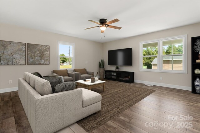 2525 Oxford Cir, Lancaster, SC 29720 - living room featuring hardwood / wood-style flooring and ceiling fan