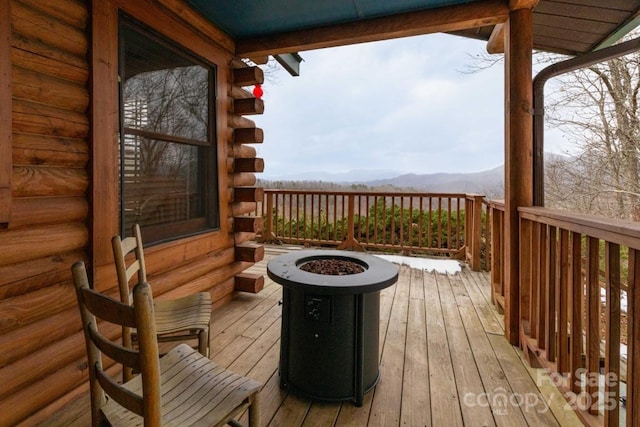 175 Owl Lookout Rd, Sylva, NC 28779 - wooden terrace featuring a mountain view and a fire pit