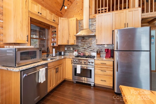 175 Owl Lookout Rd, Sylva, NC 28779 - kitchen with appliances with stainless steel finishes, light stone counters, backsplash, and light brown cabinetry