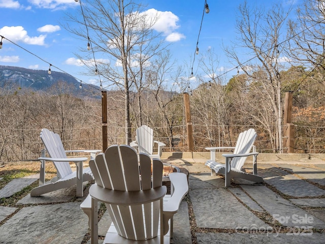 view of patio featuring a mountain view