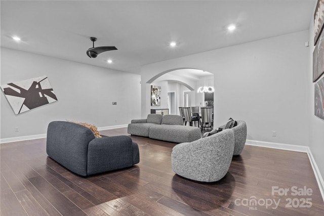 living room featuring dark hardwood / wood-style flooring