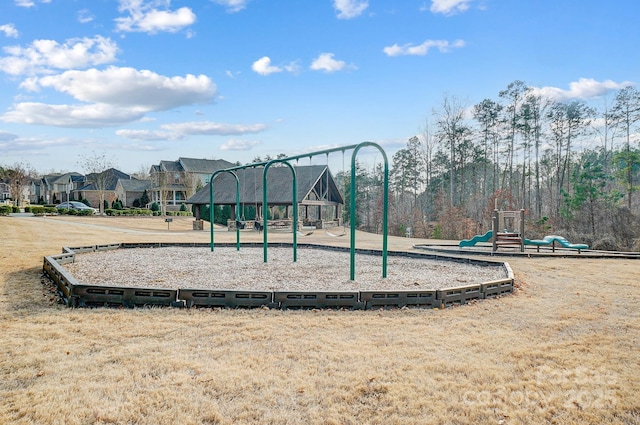 view of jungle gym with a yard