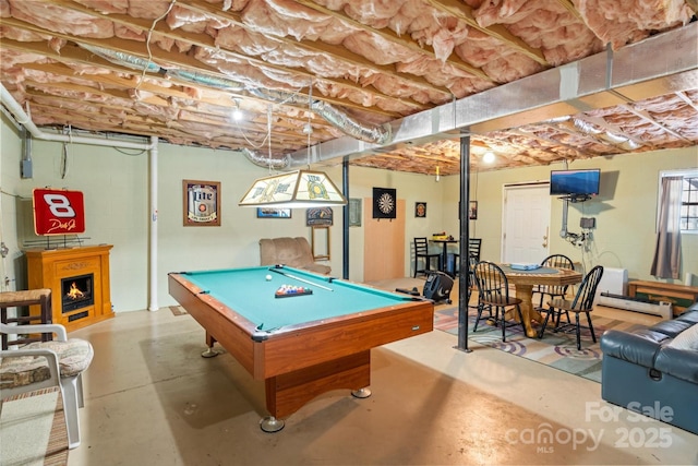 game room featuring concrete flooring and pool table