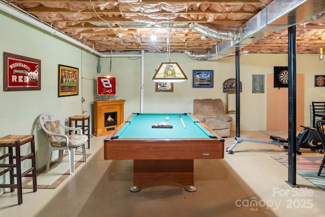 playroom with billiards and concrete flooring